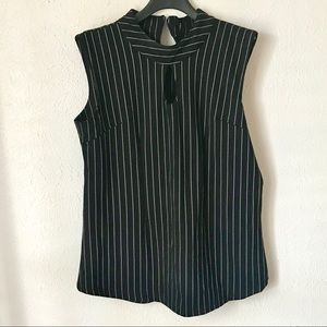Black striped sleeveless formal blouse